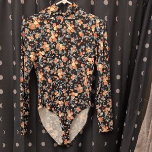 Floral Long Sleeve Bodysuit - Black